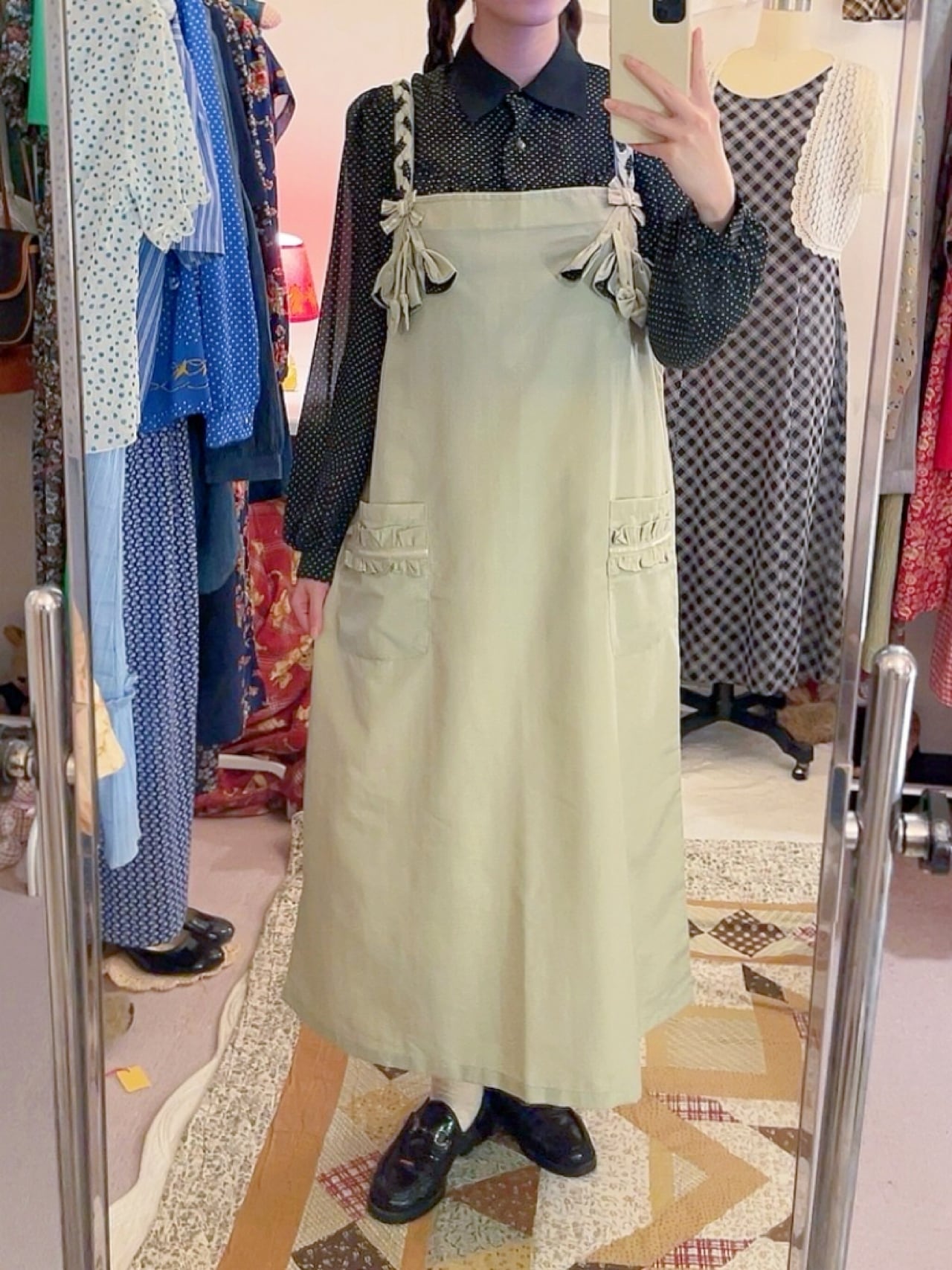 dot ribbon flower jumper skirt