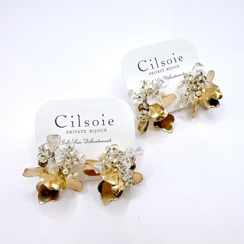 Cilsoie フラワー メタルピアス GD