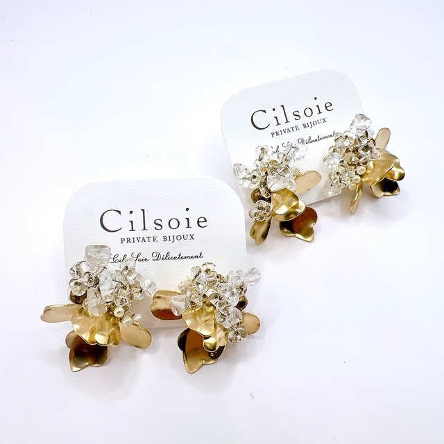 Cilsoie フラワー メタルピアス GD