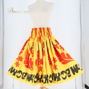 フラダンス 衣装 パウスカート イエロー系 ティアレ柄 カヒコ柄 シングル 華やか 鮮やか 明るい かわいい 黄 赤 黒 ダンス衣装 ハワイアンダンス レディース ハワイアン アロハ ハワイアンプリント フラ ダンス レッスン 練習 レッド系 ブラック系