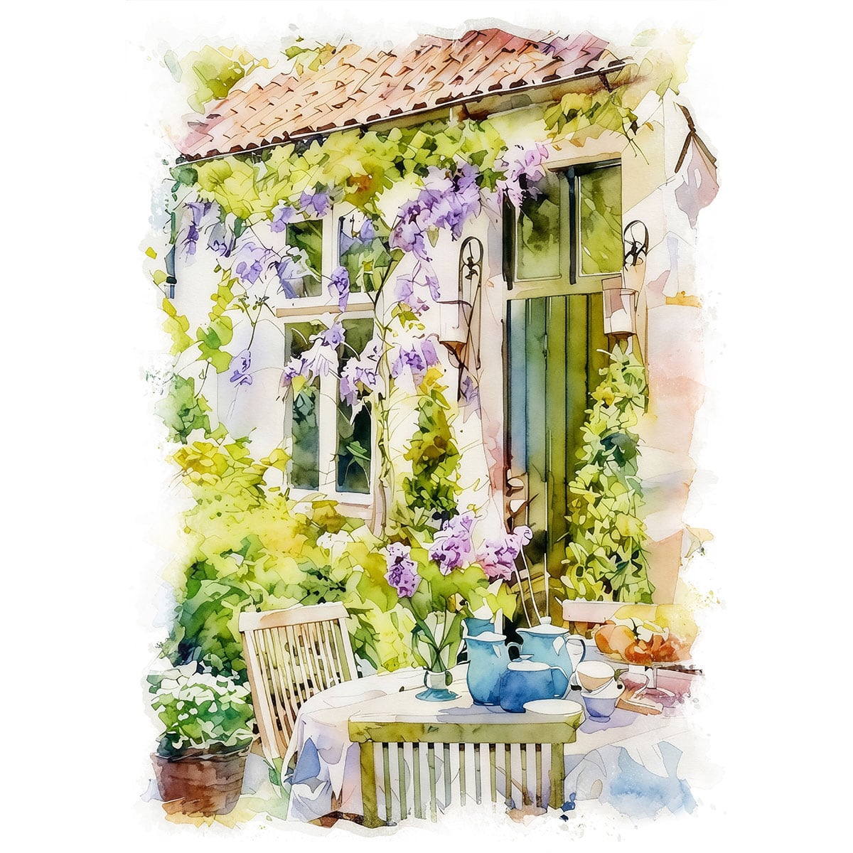 絵画 春の訪れ 木漏れ日の庭 インテリアアート額付き 水彩画・油絵調