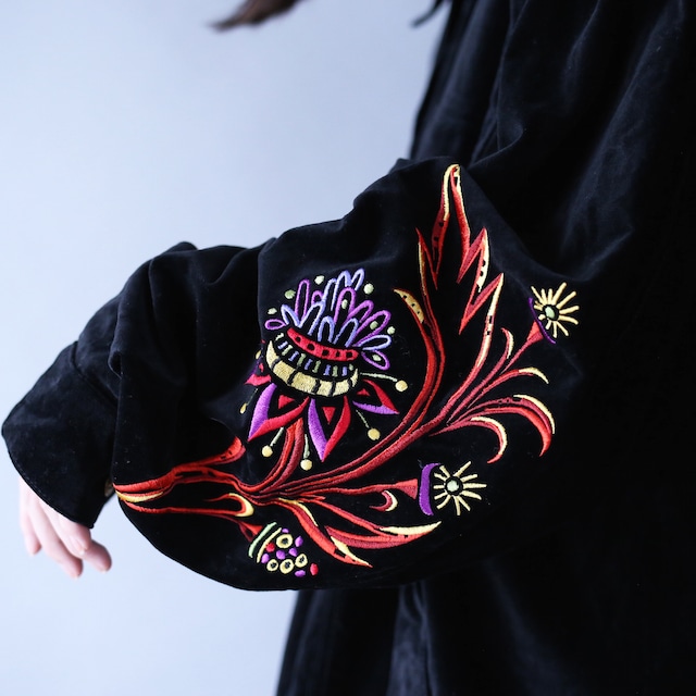 "刺繍" special art design over wide silhouette black mode velours jacket