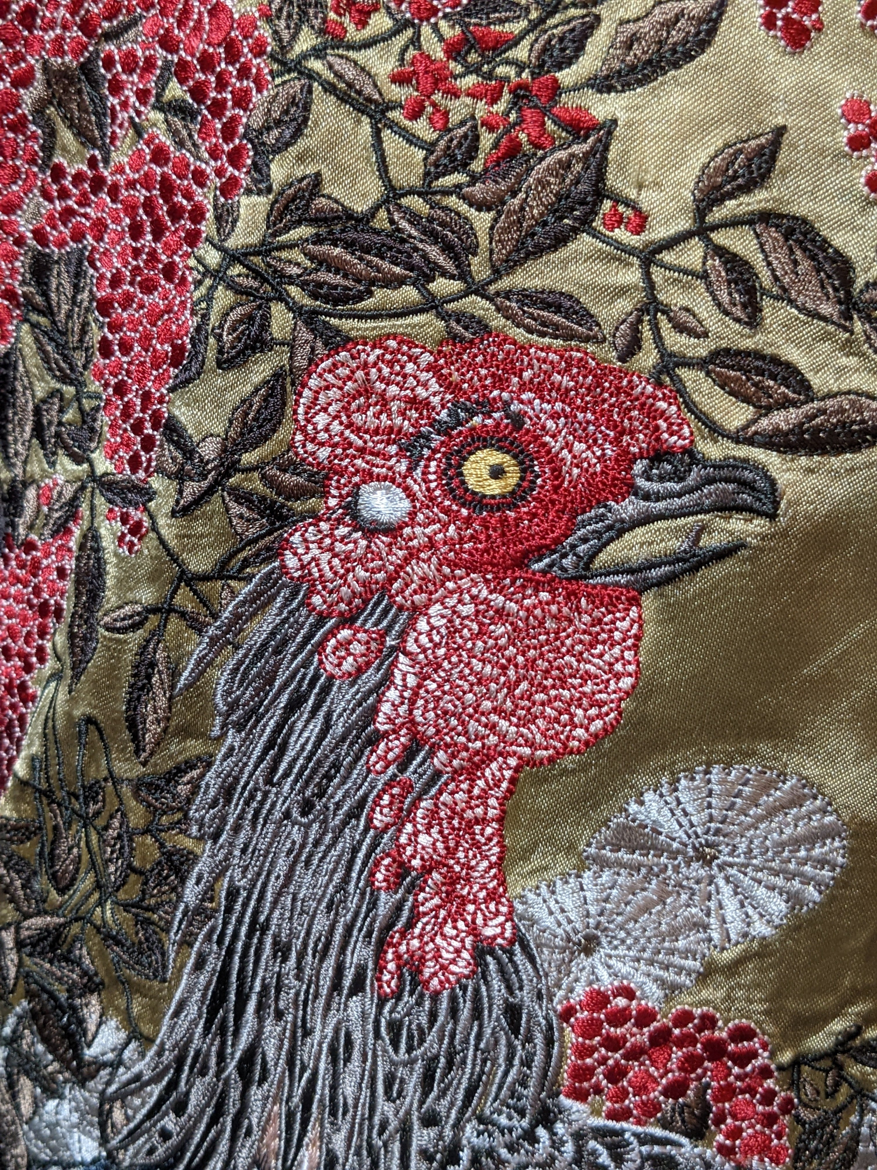 SSJ-031 桜鳳凰 若沖の黒鶏柄刺繍スカジャン ブラウン S・ M・L | 風と
