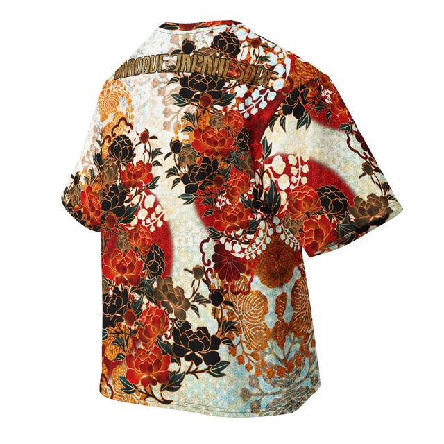 和紋様装飾　牡丹紅白　和柄ユニセックス 150G Breeze Tシャツ