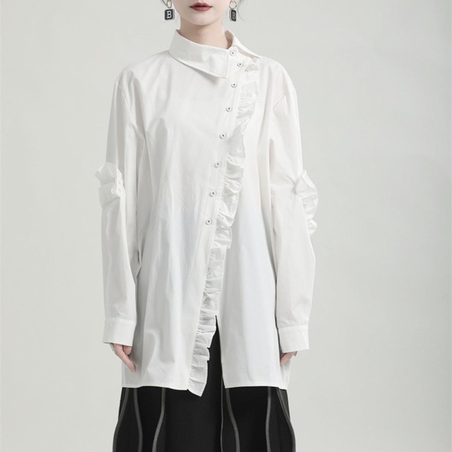 Asymmetrical long sleeve frill shirt C0590