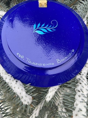 ペトリキウカ塗りのプレート　梟 （ティモシェンコ作）15cm