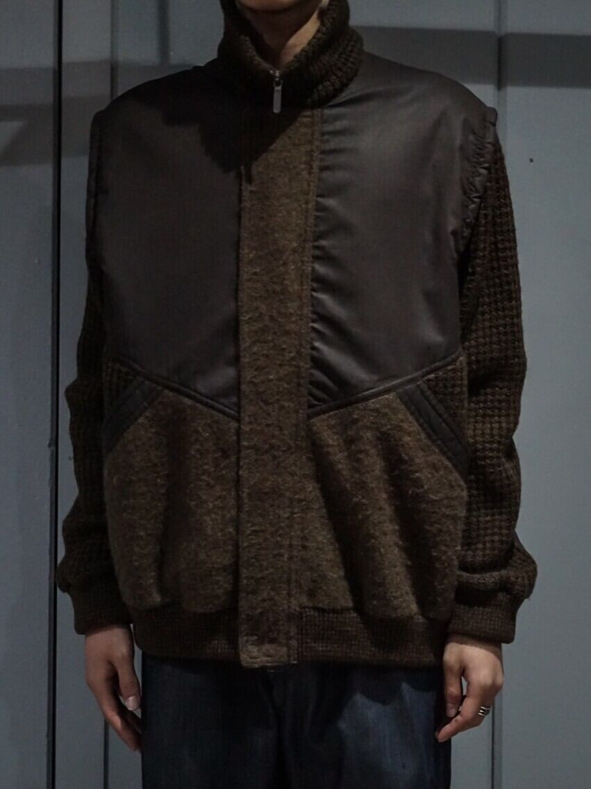 add (C) vintage】Switching Design Vintage Loose Drivers Knit 