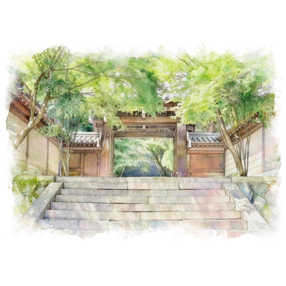 絵画 日本 群馬県 達磨寺 風景画 インテリアアート額付き 水彩画・油絵風 WAT0157