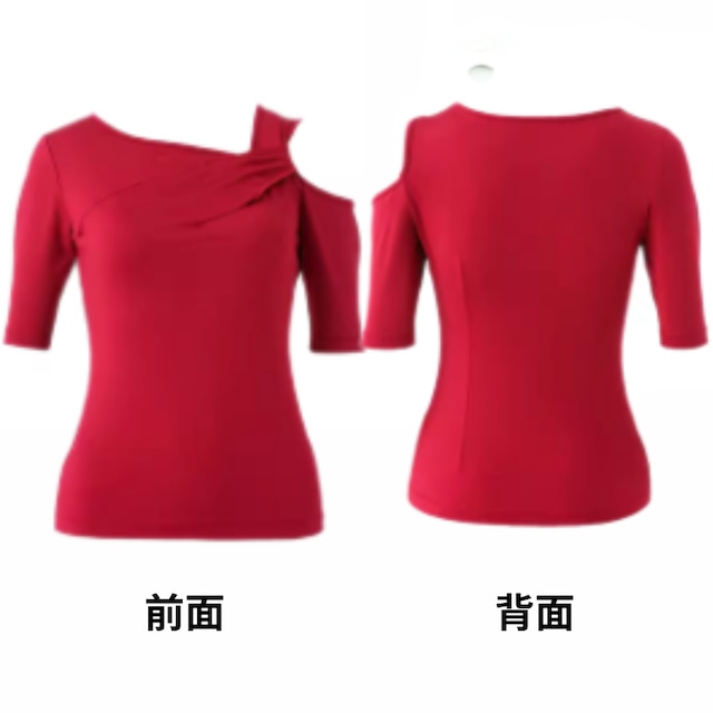 アシンメトリー オープンショルダー ストレッチ トップス 2col D00598