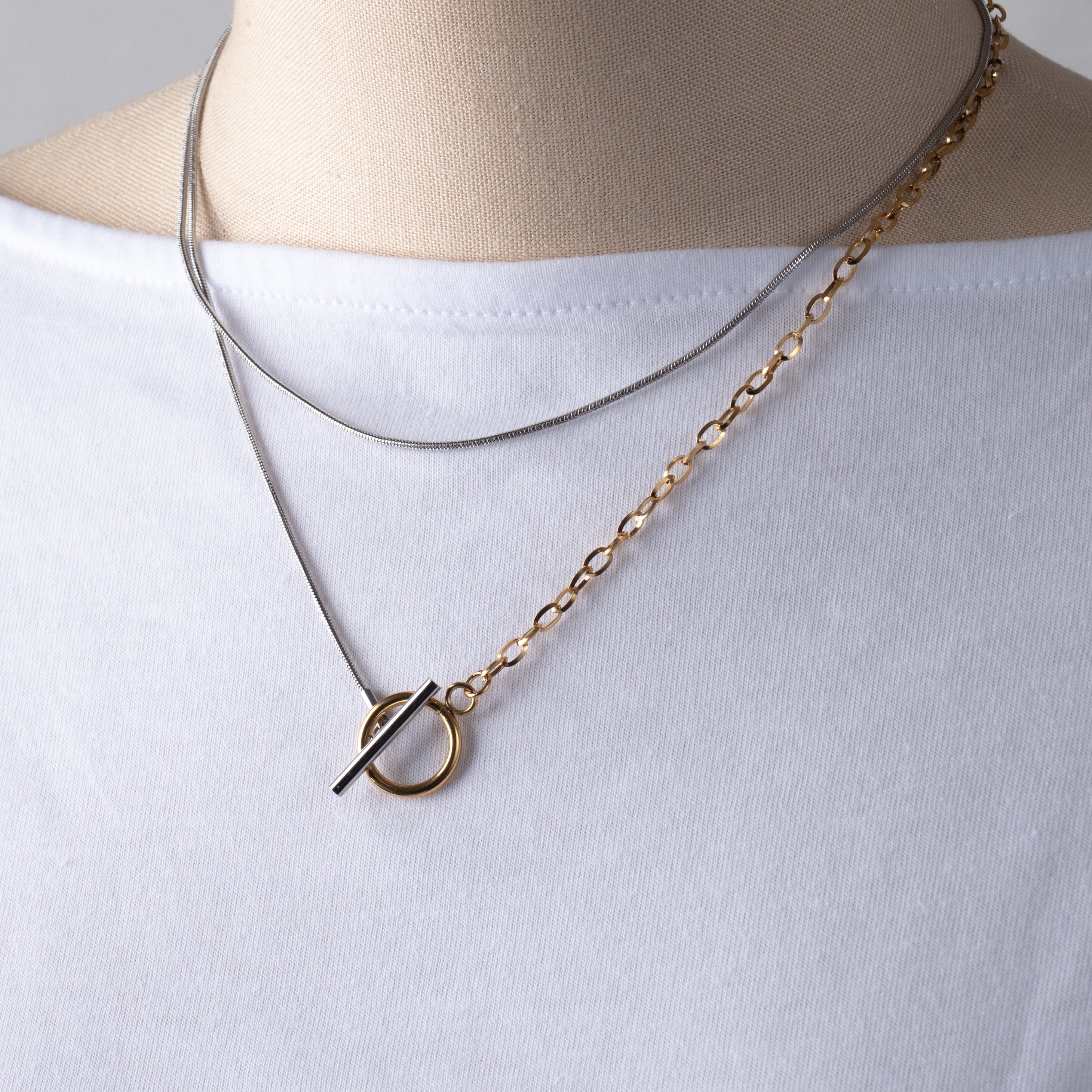 バイカラーロングネックレス つけっぱなしOK サージカルステンレス製