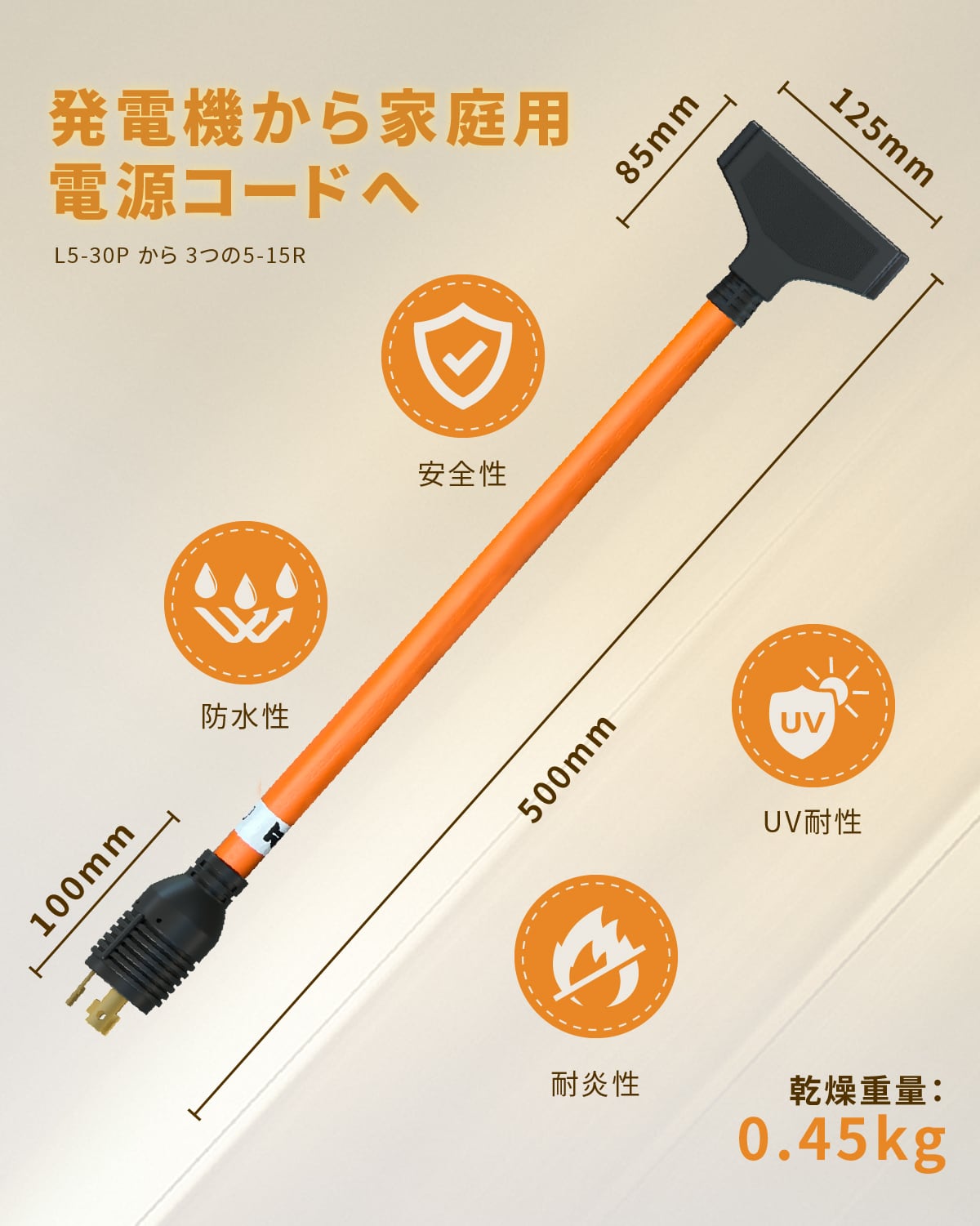 発電機コード アダプタ 発電機延長コード RV電源コードツイストロック