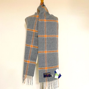 【TWEEDMILL】 Lambs Wool Stole (25×190㎝)　Counter Check-Pumpkin