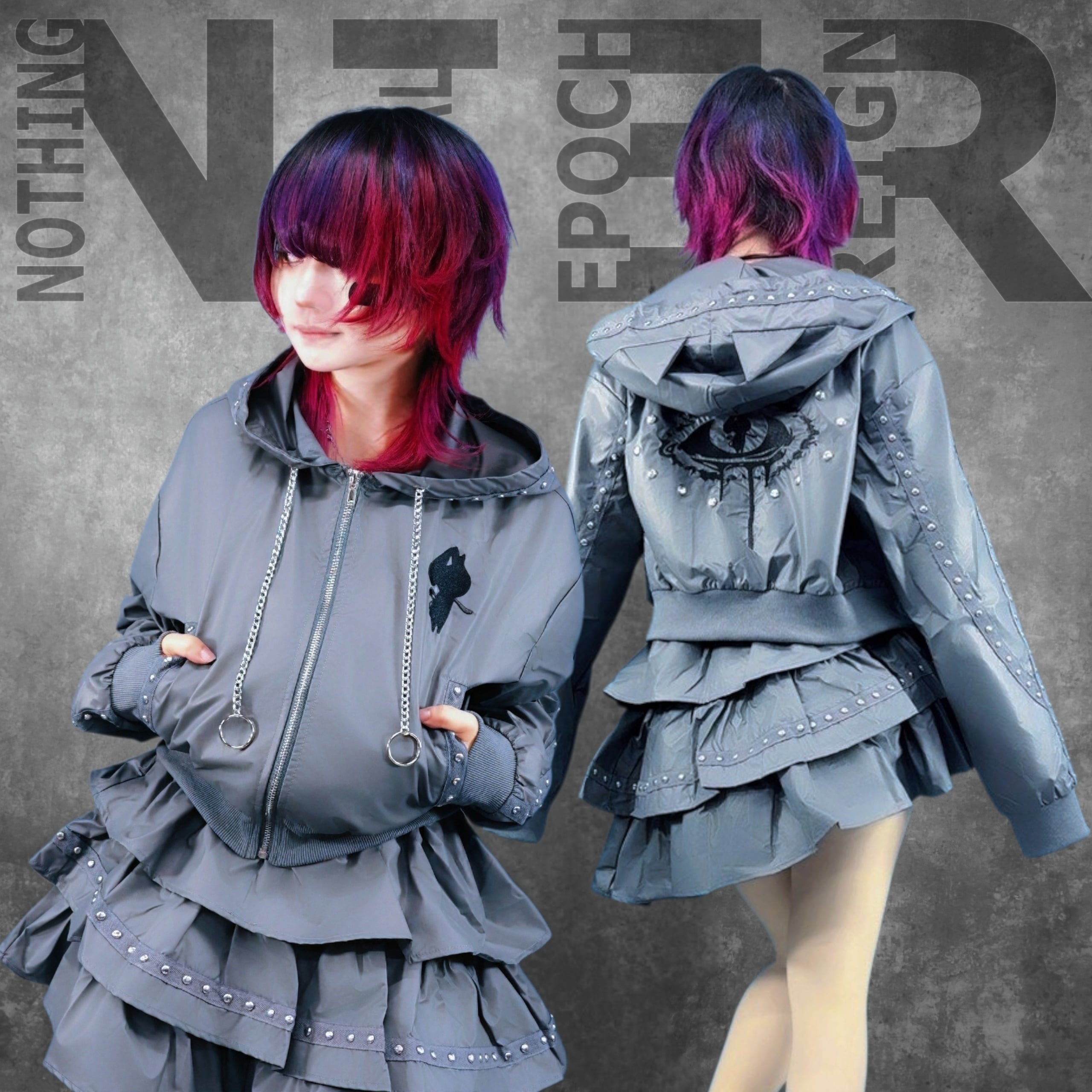 猫耳付き高品質STUDS GOTHIC ZIP OUTER【GRAY】 | NIER CLOTHING