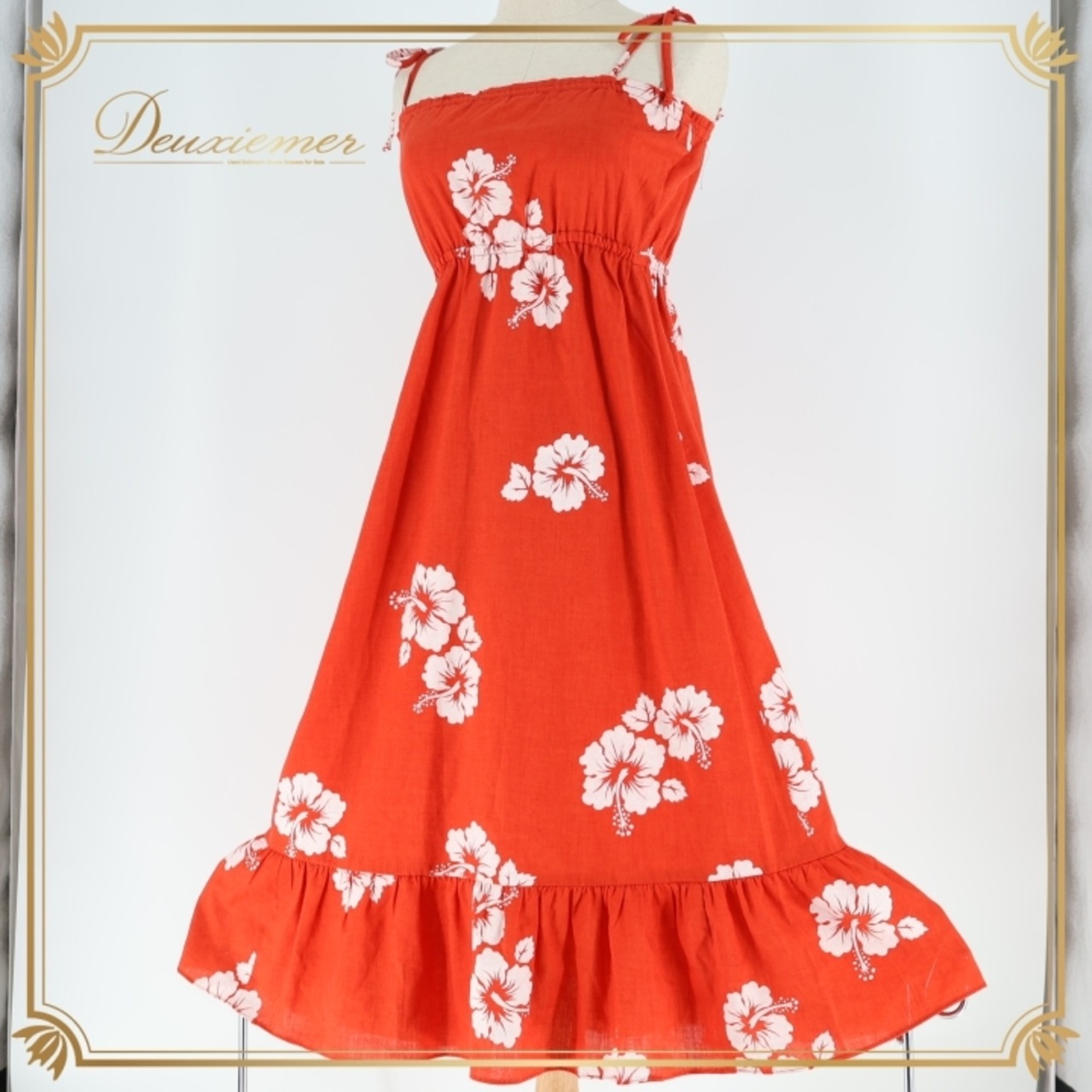 フラダンス 衣装 ワンピース ドレス レッド系 ハイビスカス柄 キャミソールワンピース チューブトップ 2WAY 可愛い 華やか 鮮やか 明るい ハワイアン アロハ ハワイアンプリント フラ ダンス レッスン 練習 キャミワンピ ホワイト系 フラダンス衣装