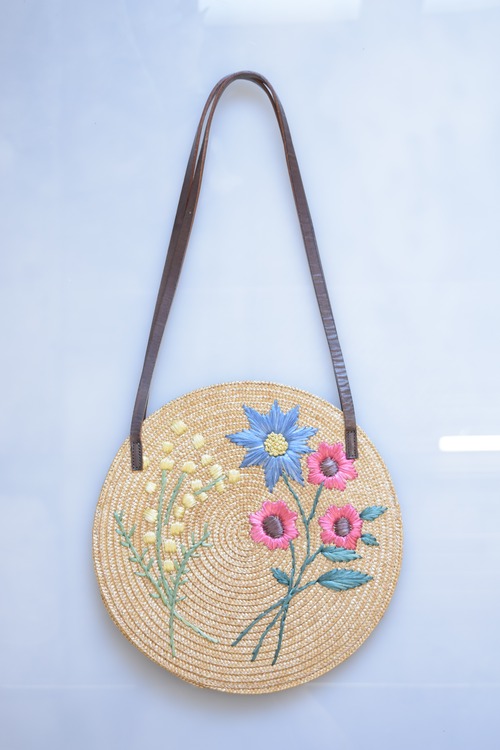 Floral Poetry Round Straw Bag