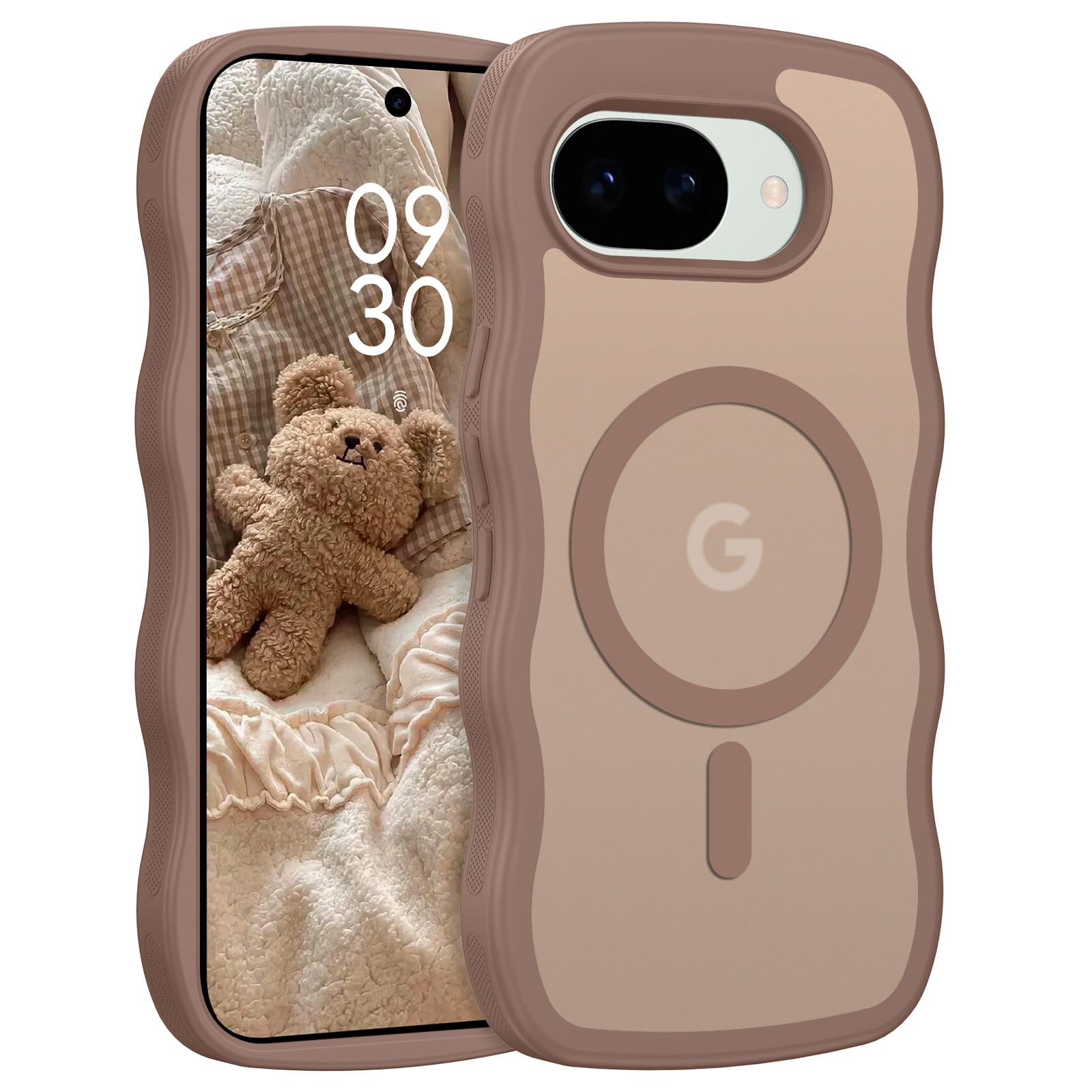 Telaso Google pixel 10a ケース ウェーブ 半透明 MagSafe対応 可愛い なみなみ グーグル ピクセル10a ケース 波状 ワイアレス充電対応 黄変防止 レンズ保護 指紋防止 滑り止め マット感 薄型 ブラウン