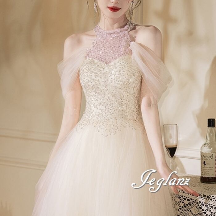 パーティ イブニングドレス オープンバック チュール 編み上げ(MB671)ζ☆