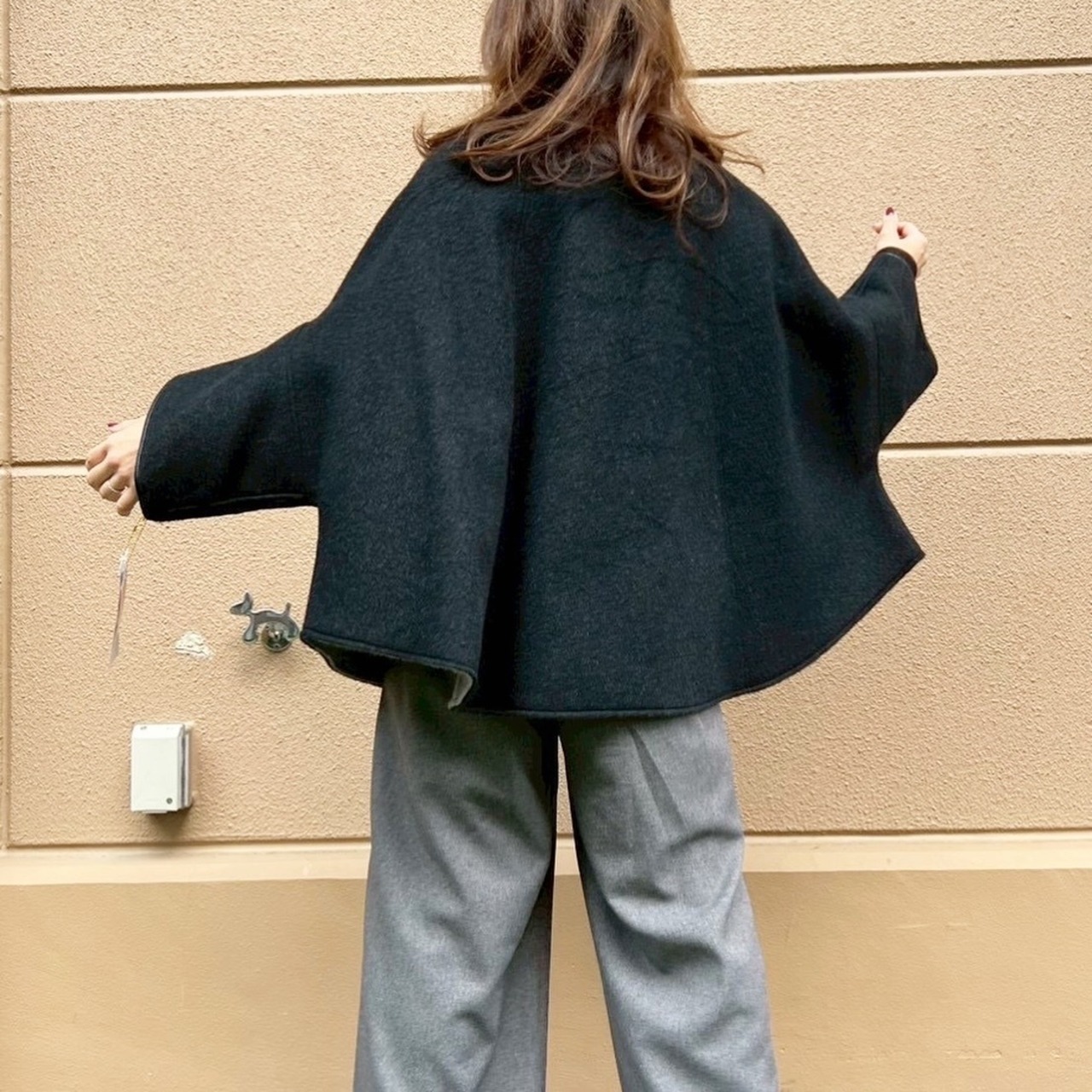 リズレイ RISLEY risley リバーシブルウールポンチョ