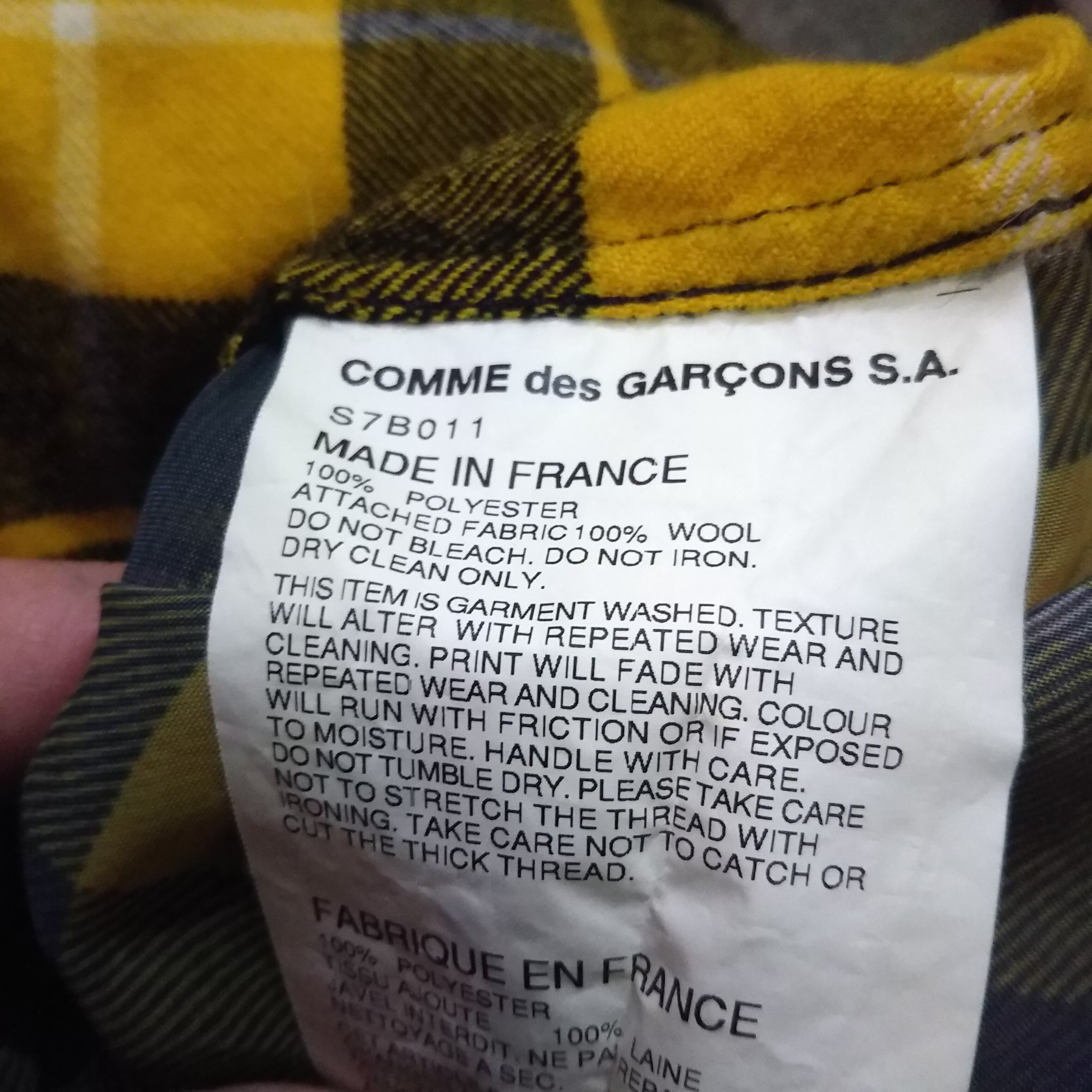 コムデギャルソン 長袖シャツ 黒黄色 チェック柄 COMME des GARCONS