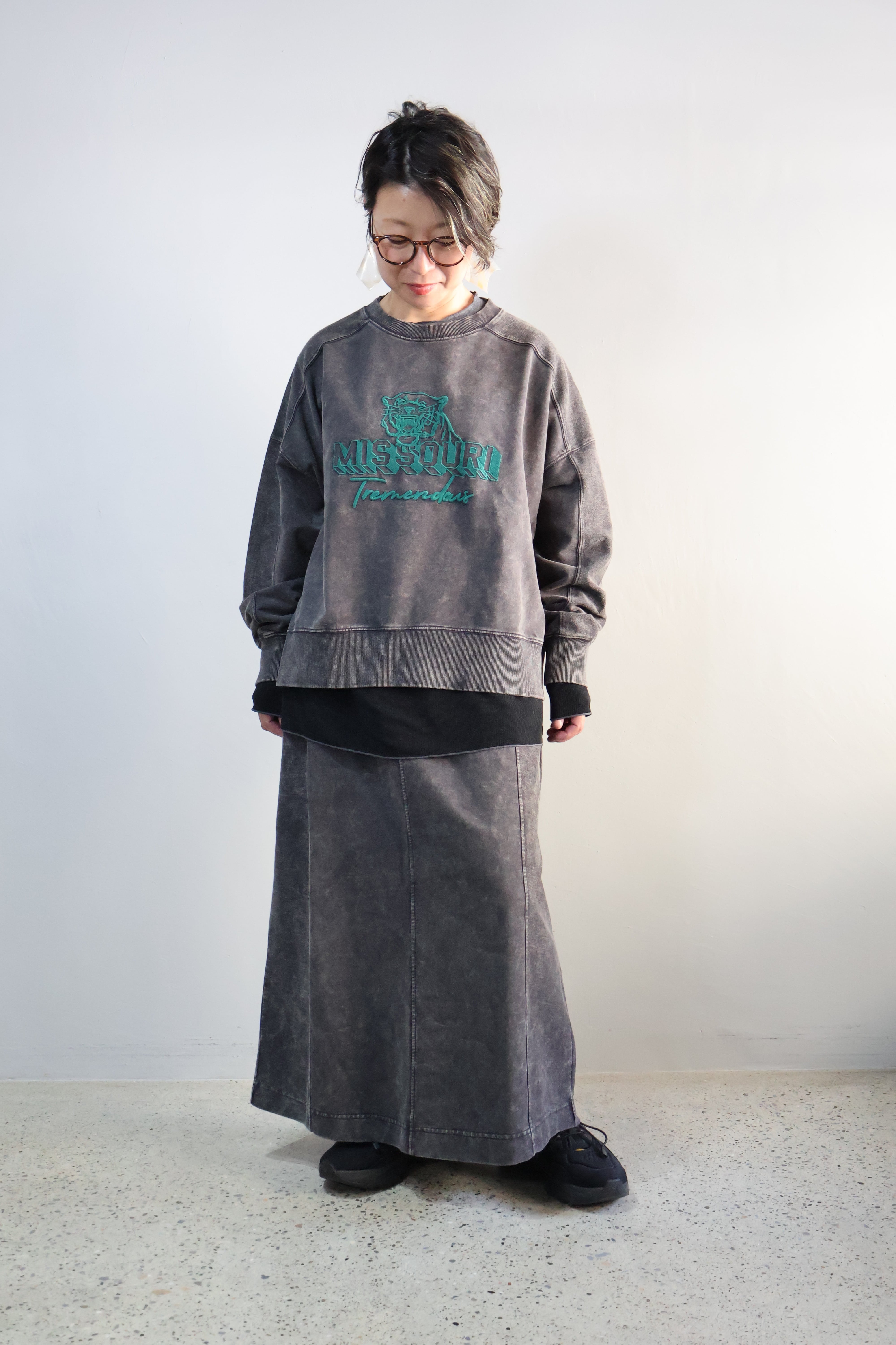 NEW!MINI裏毛ビンテージ加工切り替えロングタイトスカート【12506-278-10】2025AW