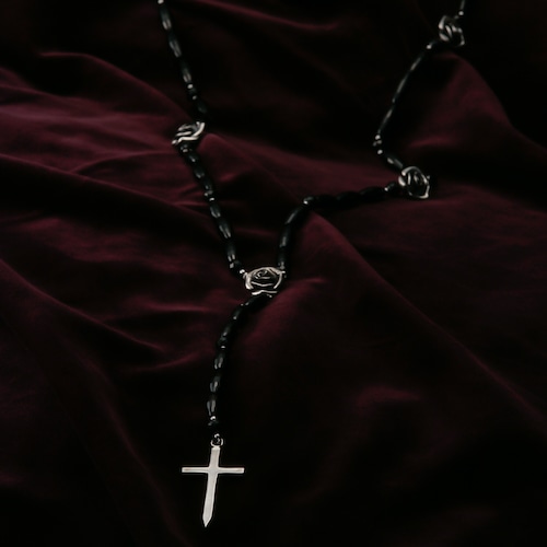 Black Onyx Cross  Roses Rosario