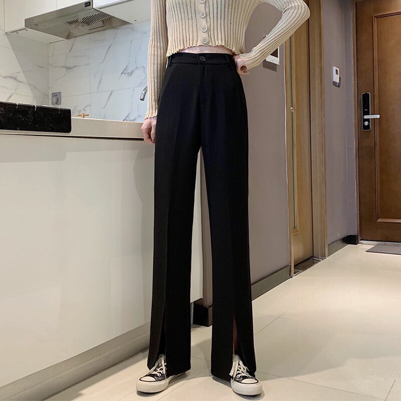 ブラックパンツ スプリングハイウェスト薄手カジュアルロング 春物 1号婦人89226991729