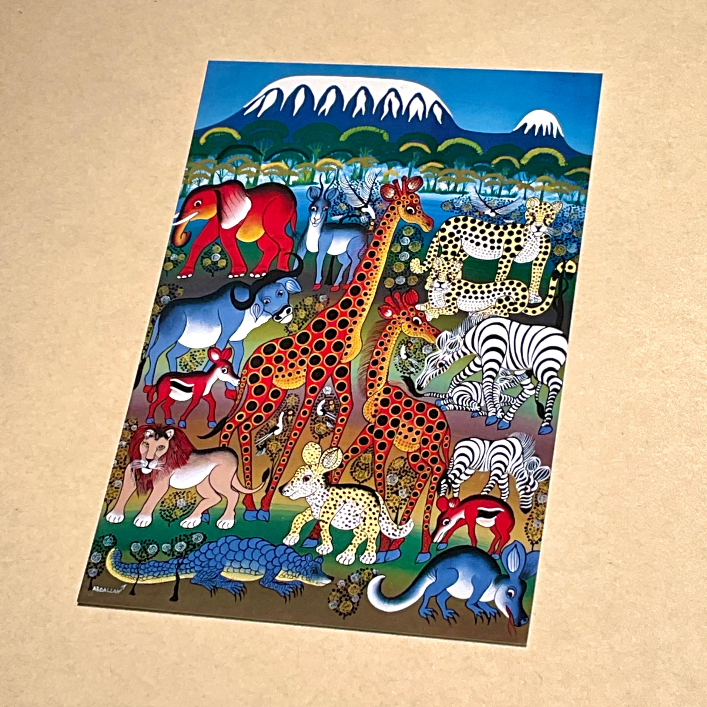 【バラカ】ティンガティンガ・ポストカード「虹の草原を夢見る~青いキリマンジャロ~」