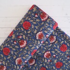 ブロックプリント生地【50cm単位】インド綿  花柄 ネイビー×赤 #26460-NV1【再入荷】
