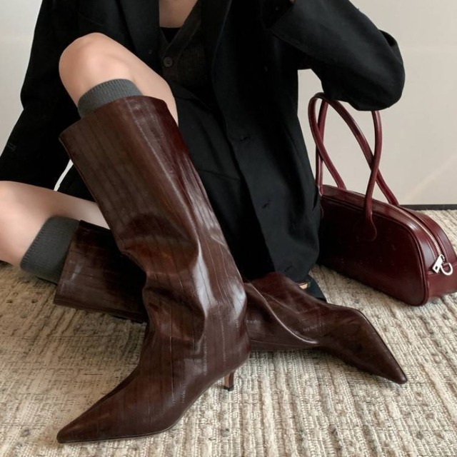 Pin Heel Pointed Toe Long Boots ◆3color　204723