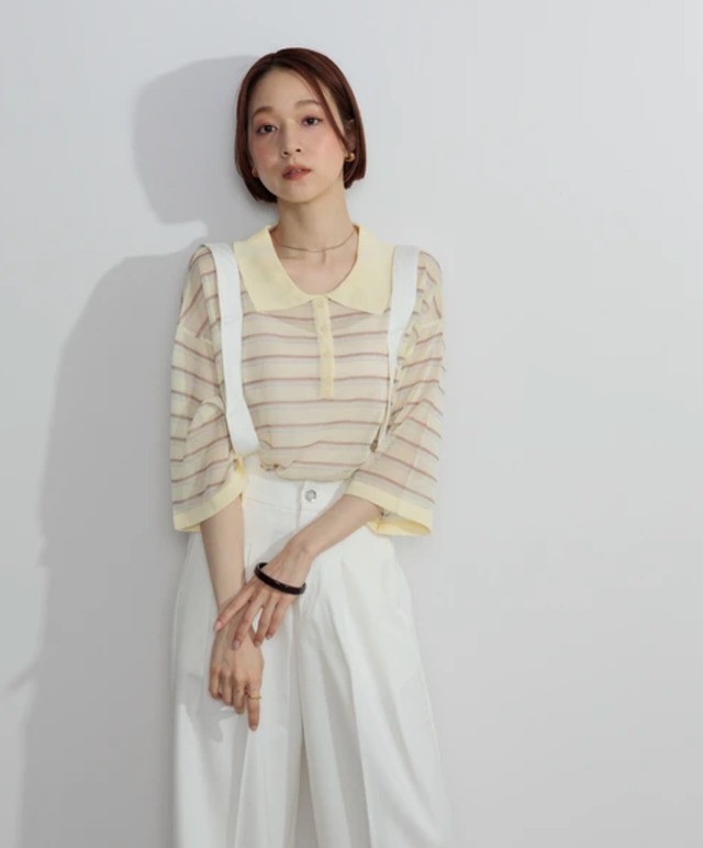 ナンバーミーTOKYO" SHEER  BORDER POLO  KNIT" YELLOW