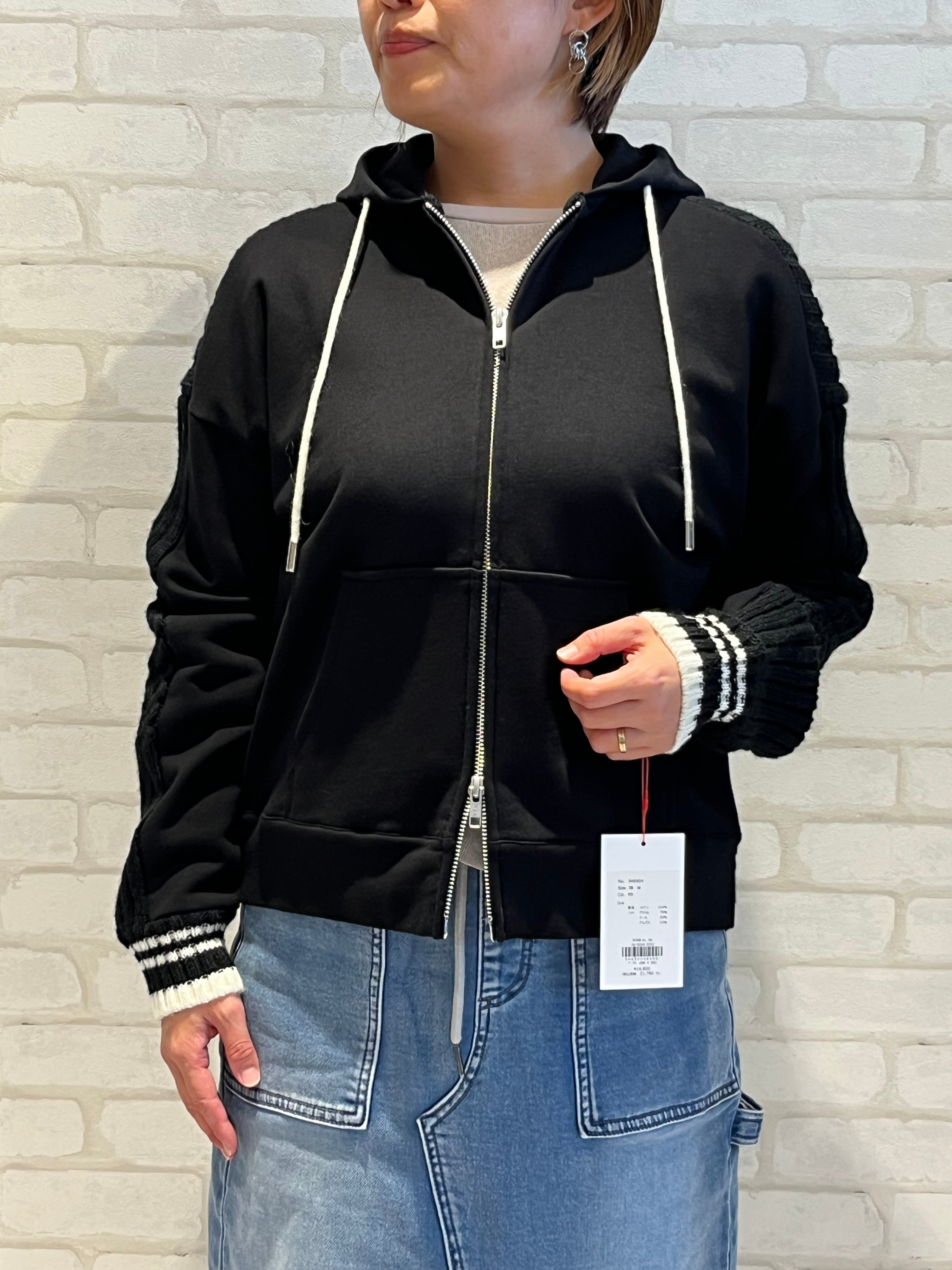 PASSIONE/546904/ニット切り替えスウェットパーカー(ブラック)