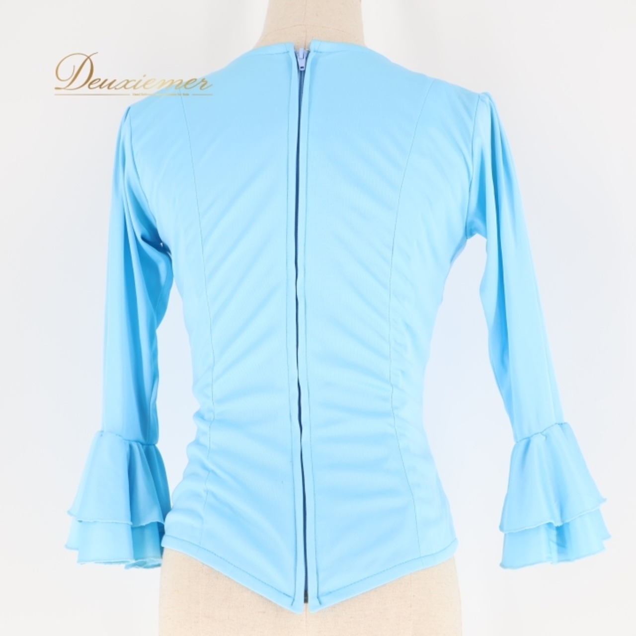 フラメンコ 衣装 トップス ブラウス 水色 無地 フリル ダンス パーティ 発表会 レッスン 練習着 ブルー系 スカイブルー 大人用 レディース 踊り用 おしゃれ お出かけ フォーマル コスチューム