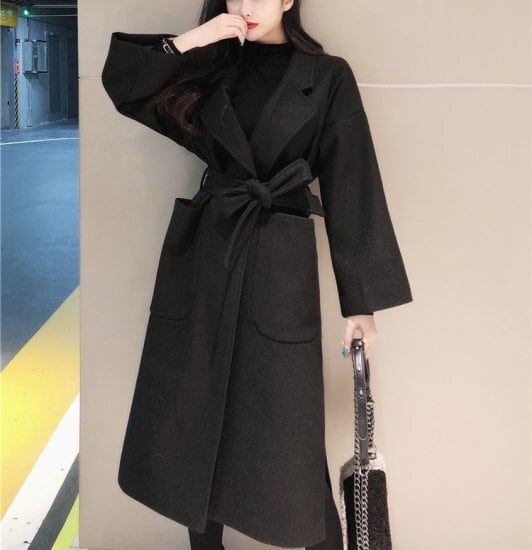 OHOTORO 黒 ロングコート ベルト付き 小川彰子さん監修 ベルテッドロングコート 黒【AOKI公式通販】