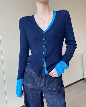 Bicolor v-neck cardigan TH2737