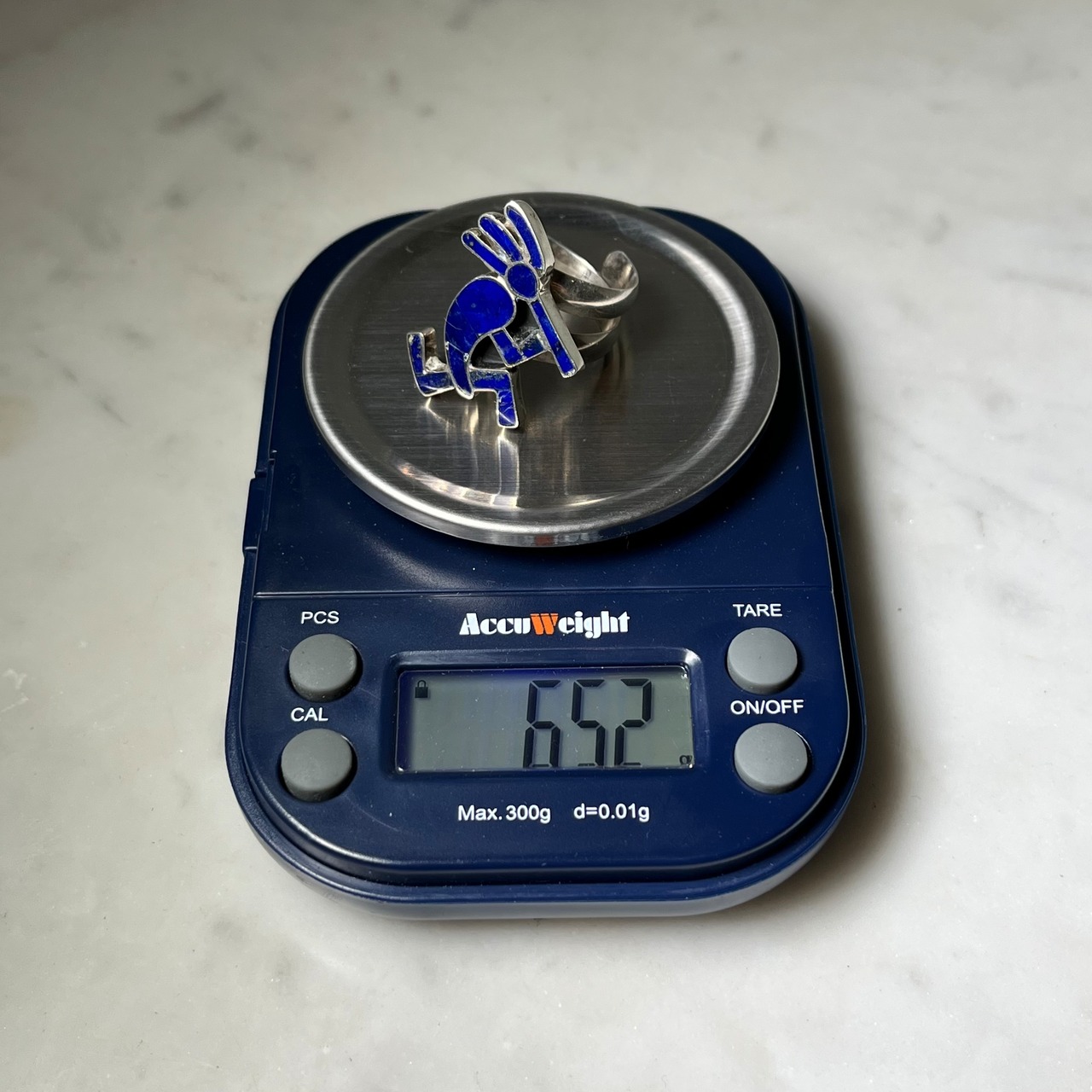 vintage silver ring set with blue stone " kokopeli "