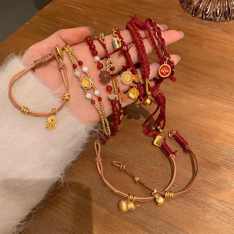 Somedayif民族風の赤金編みブレスレット 9s