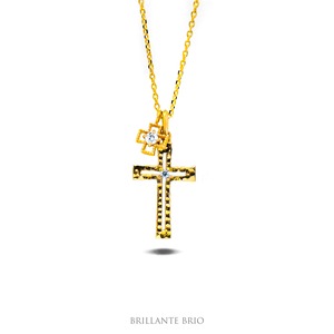 【K10】double cross diamond necklace