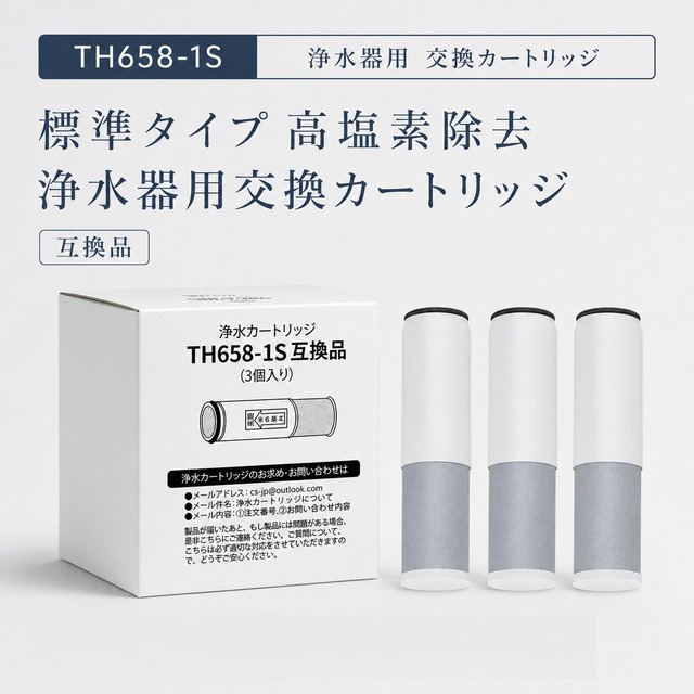 【JIS規格試験済み】 TH658-1S TOTO互換用浄水器カートリッジ TH658s （ TH658-2 TH658-3 互換モデル ） 蛇口 ビルトイン浄水器 一体型浄水栓 高塩素除去 標準タイプ 改良モデル 11物質除去 SESU3