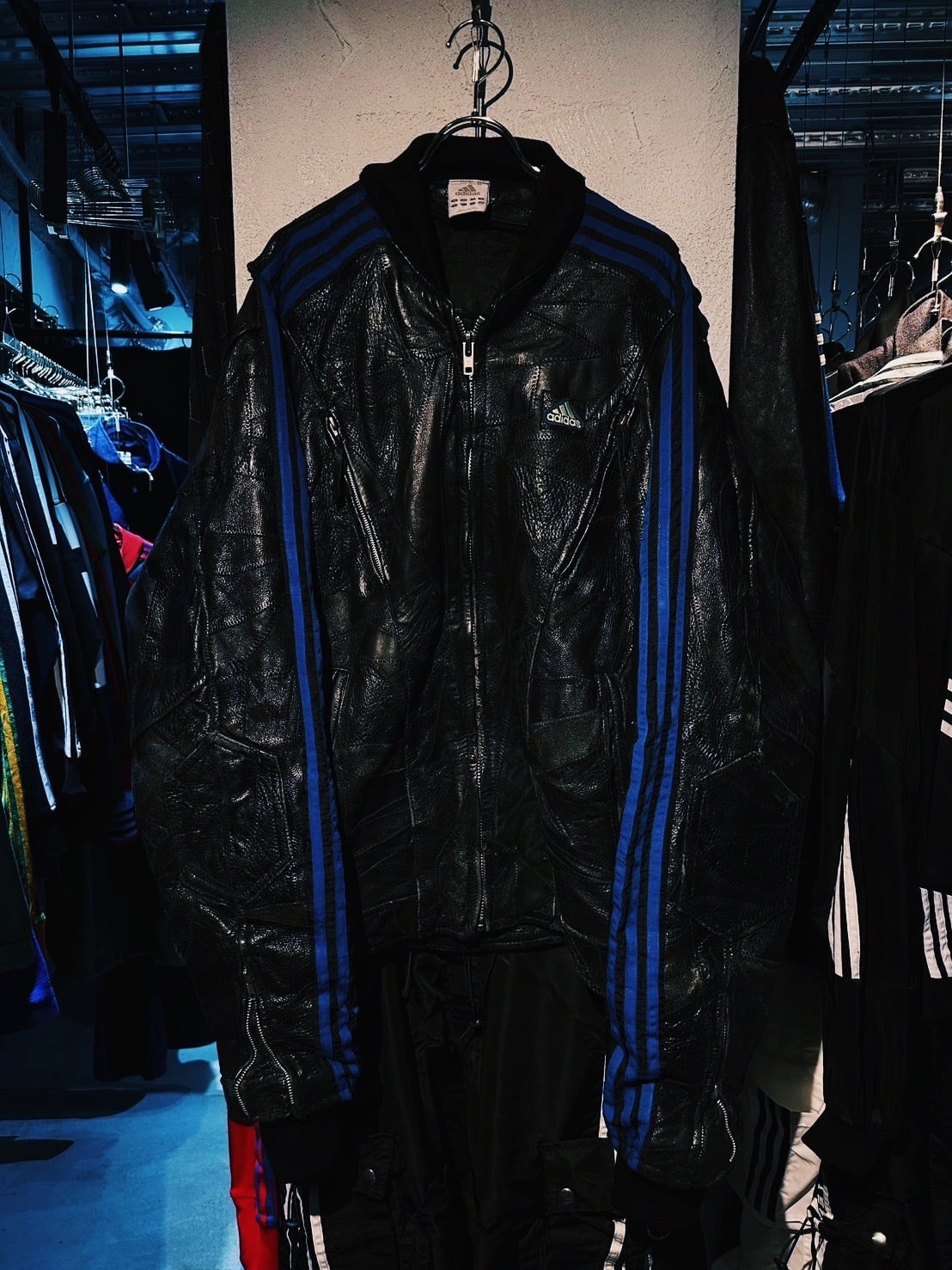 【D4C】special "original re:make" blue color three stripes design vintage leather jacket three stripe edition