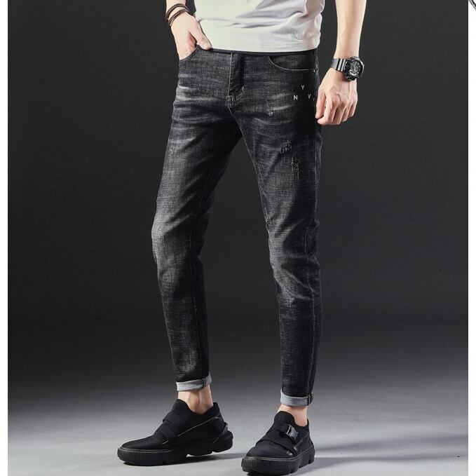 全1色 デニム ストレート カジュアル 細身 ロールアップ