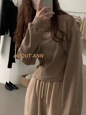 ボーダー カットアウトトップス AJ2085-392