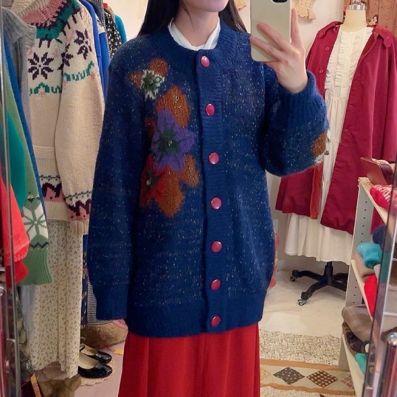 lame flower liner knit cardigan