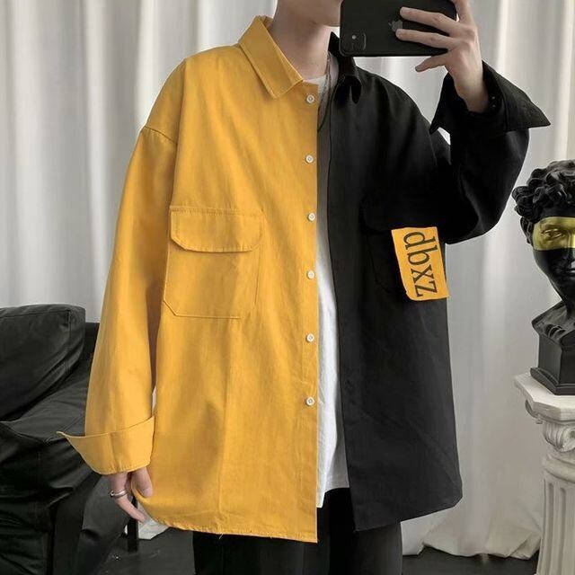 予約販売】シャツ 長袖 バイカラー メンズ オーバーサイズ ブラック