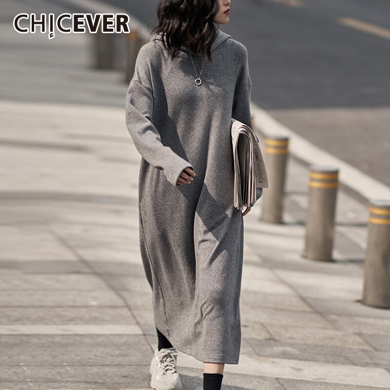 CHICEVERストレートグレードレスレディースフード付きカラー長袖ルーズオーバーサイズドレス2020オータムタイド ロング 秋物 6base590794735590