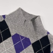 カシミヤ100% plus blue プラスブルー アーガイル×ボーダー ニット セーター 40 /グレー系 レディース