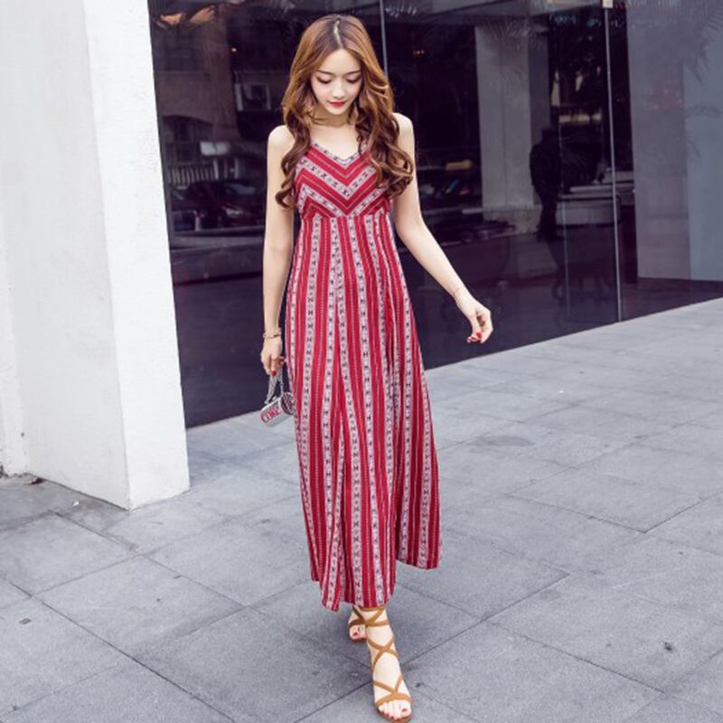 ストライプ キャミソール ワンピース スリット