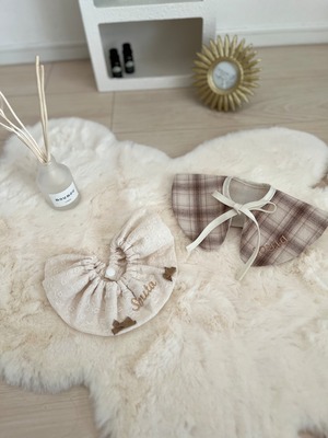 予約【pecoramou original】brown check bib