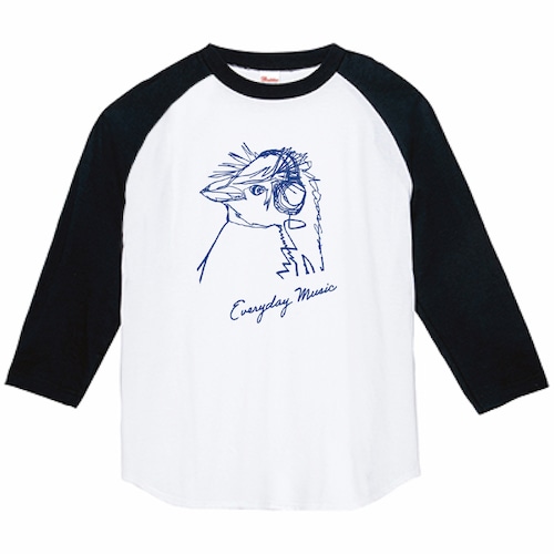 ヘッドフォンとイワトビペンギン　3/4スリーブ　ラグランTシャツ