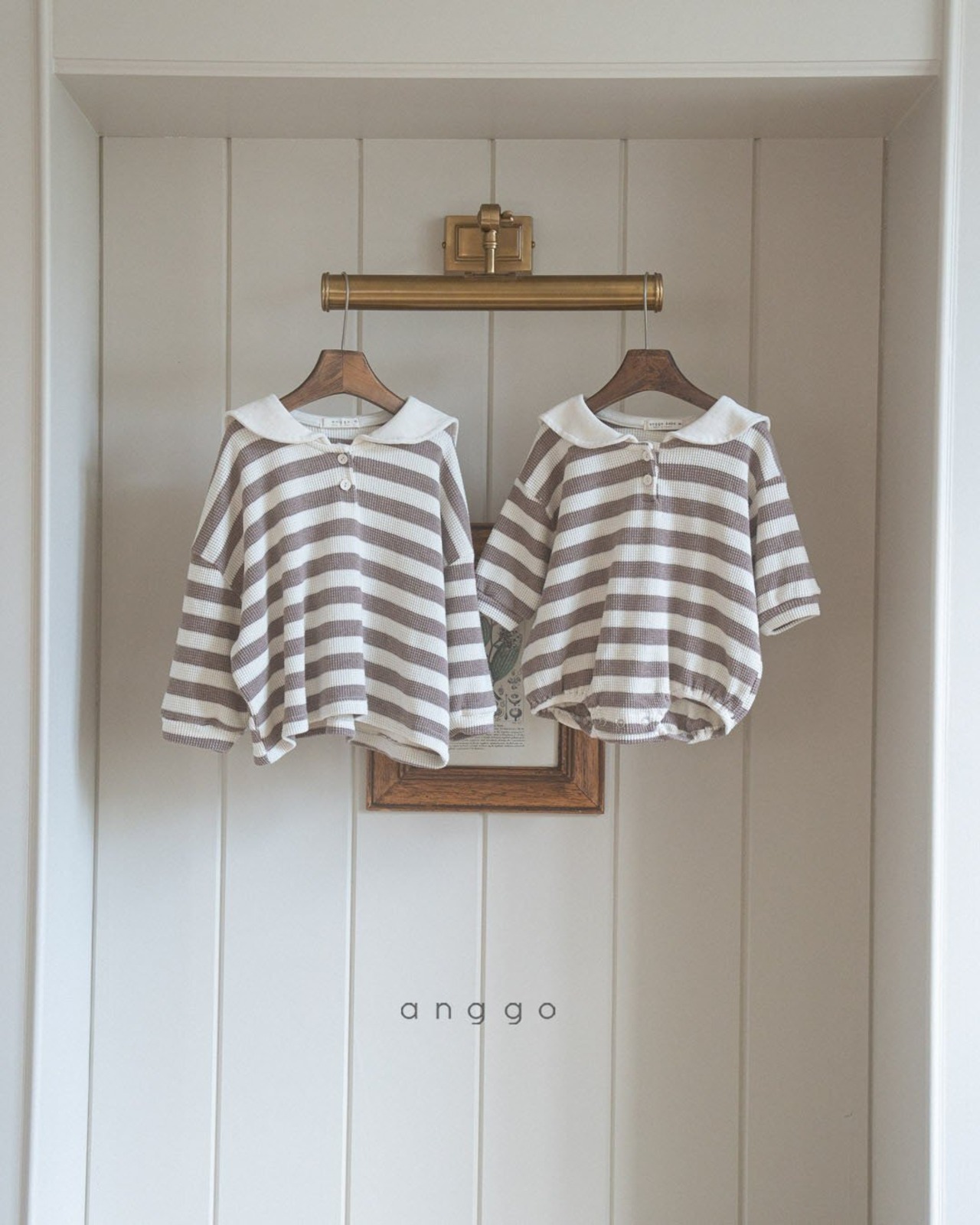 【anggo】セーラーワッフルロンパ ベージュ 60〜70cm  241015 - 4