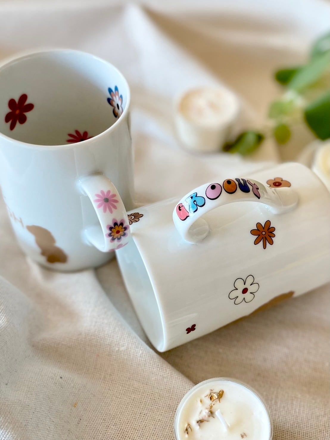 set割引】白磁用2枚セット アメリカンSMILEレトロ・GROOVYレトロ転写